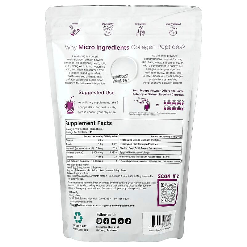 Micro Ingredients, Multi Collagen Peptides, Unflavored