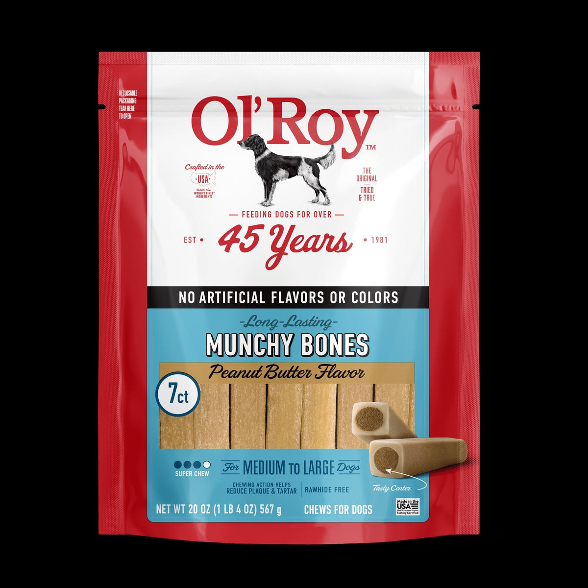 (2 pack) Ol' Roy Long-Lasting Flavor Munchy Bones Chews for Dogs, 7 count, 20 oz