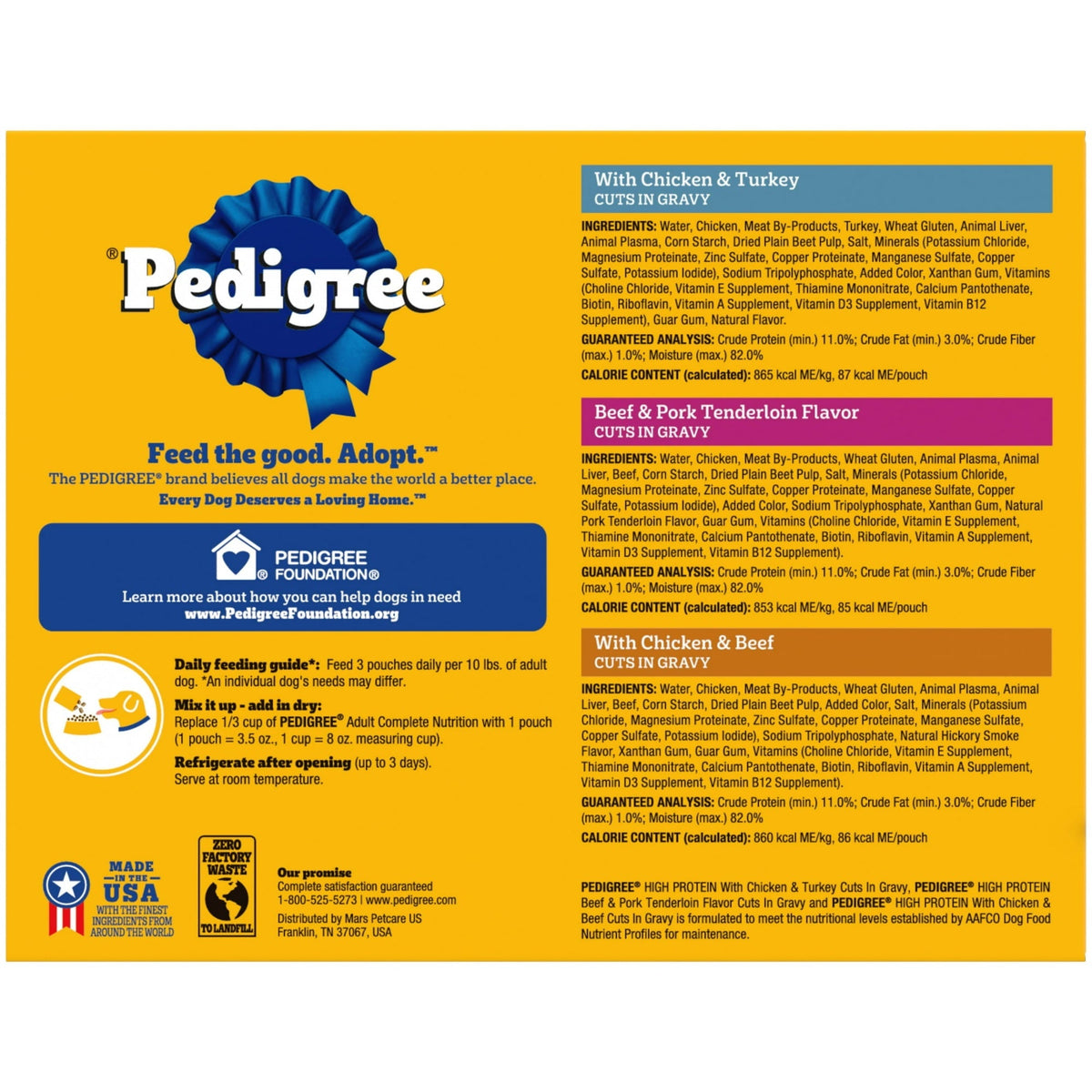 Pedigree High Protein Dog Food Wet Variety Pack Pouches, 3.5 oz. Pouches, 18 Count