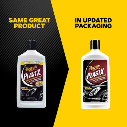 Meguiar's PlastX Clear Plastic Polish, Fast & Easy Clear Plastic Restorer for Headlights, Taillights, Soft Top Windows, and More, Remove Scratches, Cloudiness, Yellowing, and Oxidation, 10 oz.