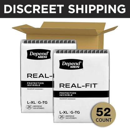 Depend Real Fit Adult Diapers, Incontinence Underwear for Men, Disposable, Maximum Absorbency, Small/Medium, Black, 56 Count (2 Packs of 28), Packaging May Vary