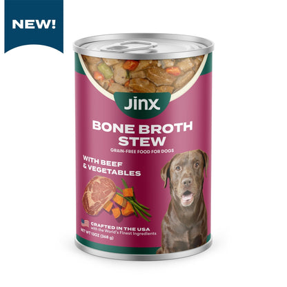 (12 pack) Jinx Bone Broth Stew Grain-Free Beef & Vegetables Wet Dog Food, 13 oz Can