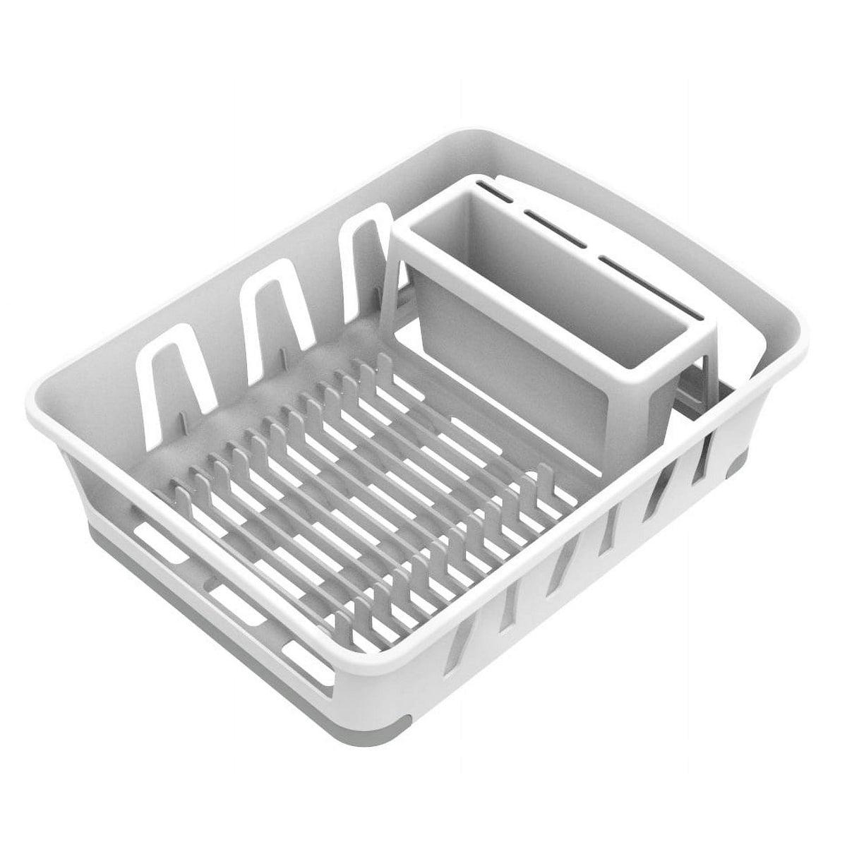 Mainstays Expandable Kitchen Dish Drying Rack with Utensil Holder, Countertop Dish Drainer Rack for Plates, Cups and Kitchen Sink Organization, White