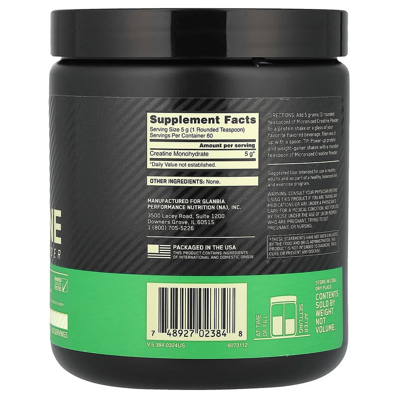 Optimum Nutrition, Micronized Creatine Powder, Unflavored, 10.58 oz (300 g)
