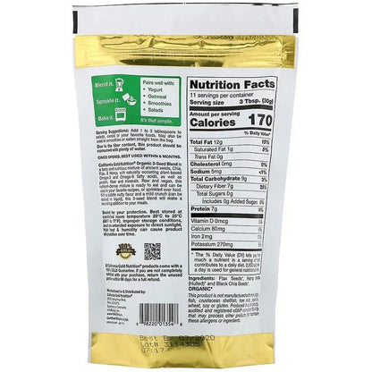 California Gold Nutrition, Organic 3-Seed Blend, Plant-based Omegas, with Ancient Seeds of Chia, Hemp and Flax, 12 oz (340 g)