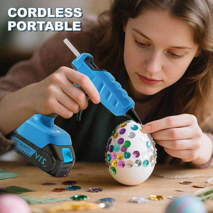 Cordless Hot Glue Gun with 2.0Ah Battery Charger and 30pcs Full Size Glue Sticks 100W Power Melt Glue Gun for DIY Festival Decor and Gifts, Blue