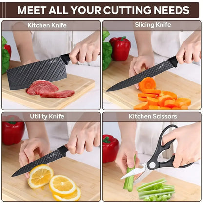 Vesteel Kitchen Knife Set of 7, Professional Stainless Steel Knives Set for Kitchen with Universal Knife Block - Khaki