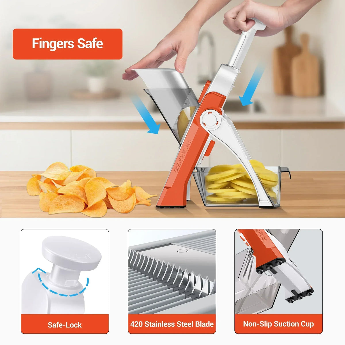 Mandoline Slicer for Vegetables Fruits, Adjustable Thickness Stainless Steel Food Cutter & Chopper, Safe and Quick Meal Preparation
