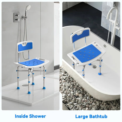 KEKOY Shower Chair with Back 500lb, Height Adjustable Bath Chair for Shower, Heavy Duty Bath Stool for Tub for Elderly, Senior, Handicap, Tool-Free Assembly