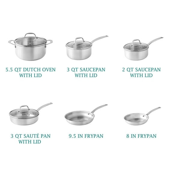 The Pioneer Woman 14-Piece Stainless Steel Cookware Set, Cooking Pots and Pans Set with Kitchen Utensils