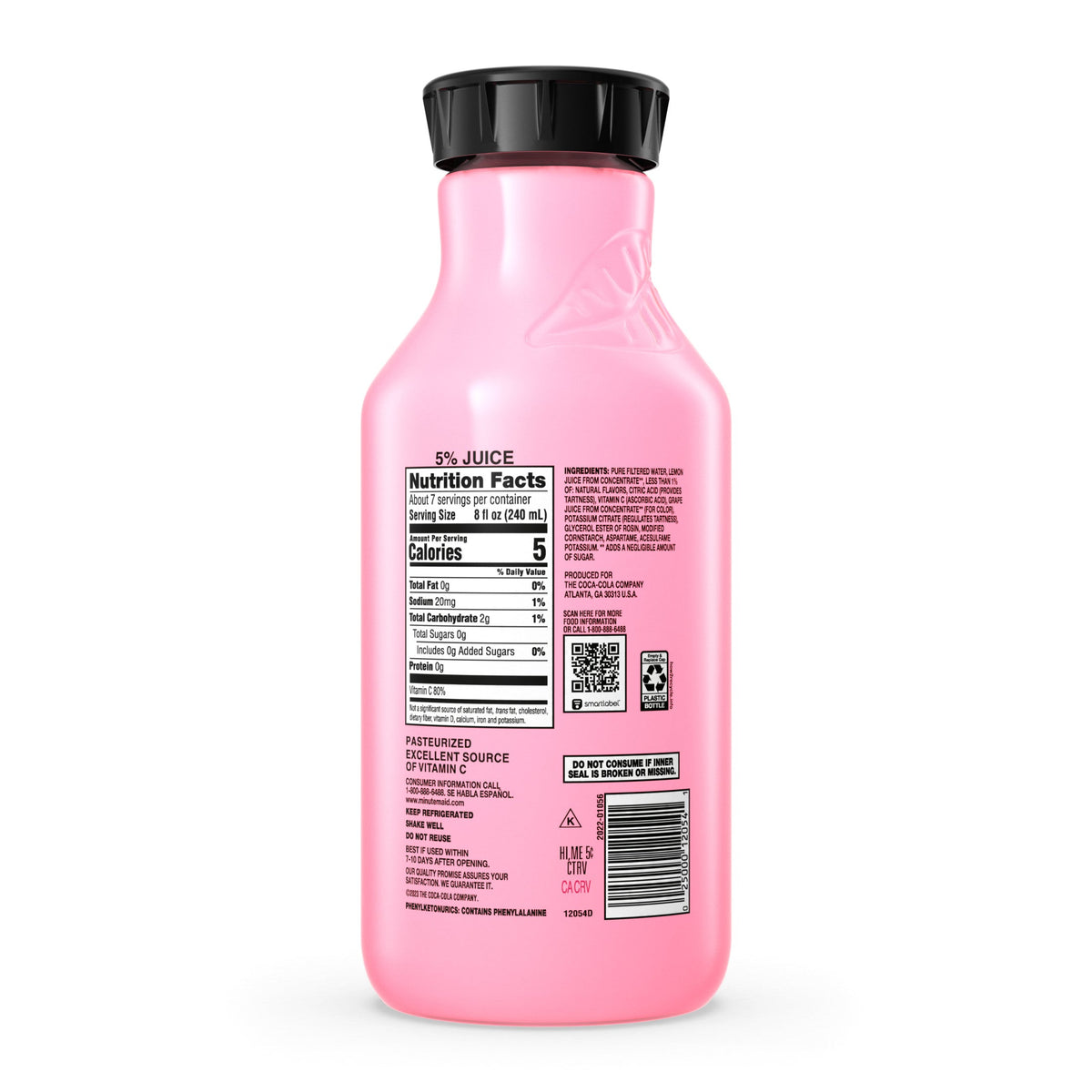 Minute Maid Zero Sugar Pink Lemonade Bottle, 52 fl oz