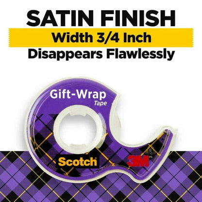 Scotch Gift Wrap Tape Dispensers, Satin Finish, 3/4 in. x 325 in., 3 Count
