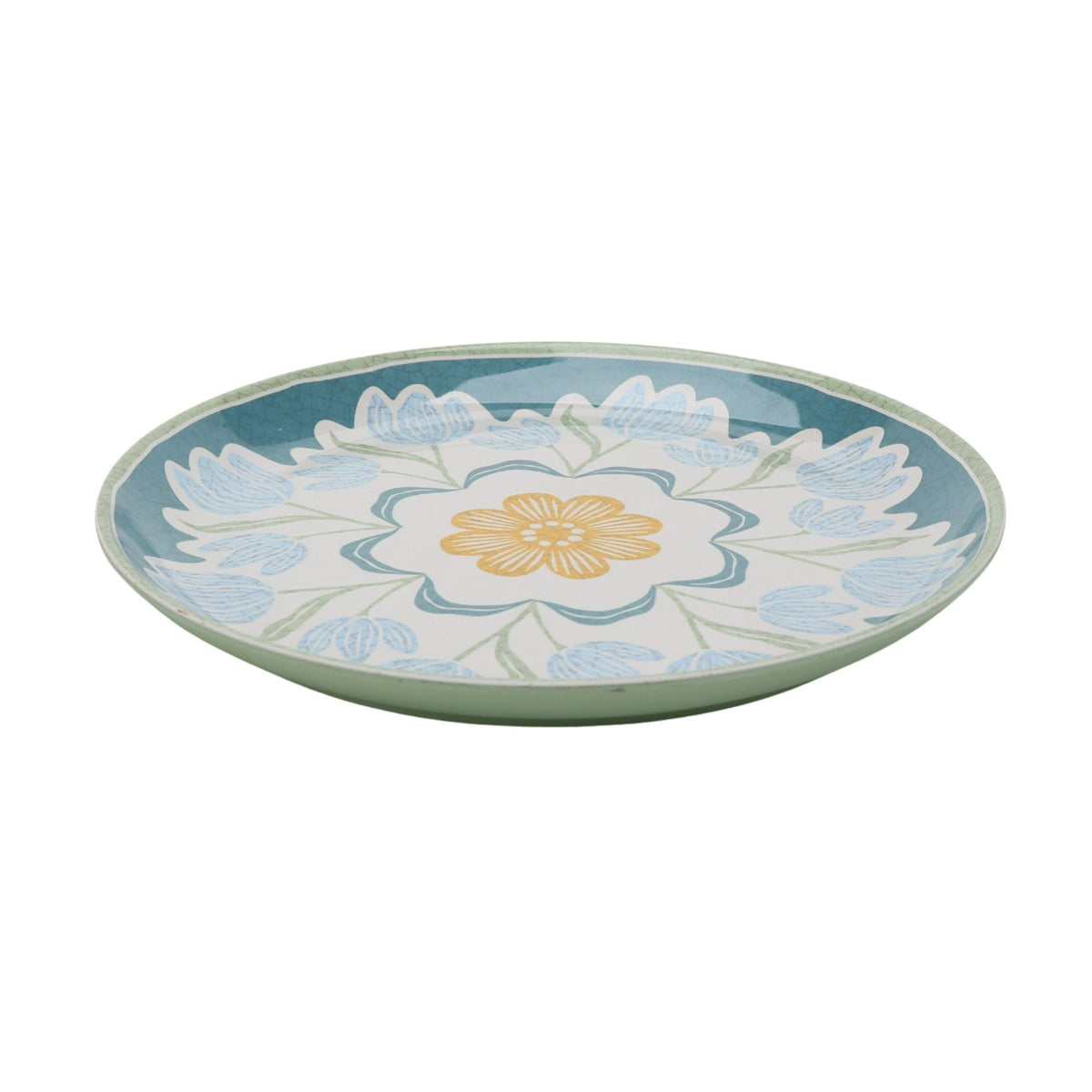 Better Homes and Gardens Bamboo Melamine 10.75-inch Dinner Plate, Green Floral Pattern