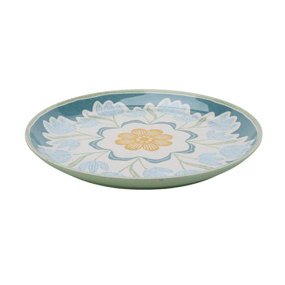 Better Homes and Gardens Bamboo Melamine 10.75-inch Dinner Plate, Green Floral Pattern