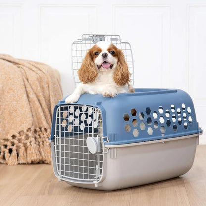 Vibrant Life Kennel for Dogs & Cats, Durable Plastic, Two Door Openings, Blue, Maximum Pet Weight 30 lbs, 24" L x 16.5" W x 14.5"H