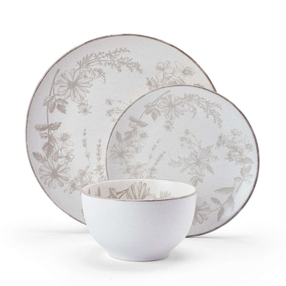 Pfaltzgraff Enchanted Bloom 12 Piece Stoneware Dinnerware Set Gray