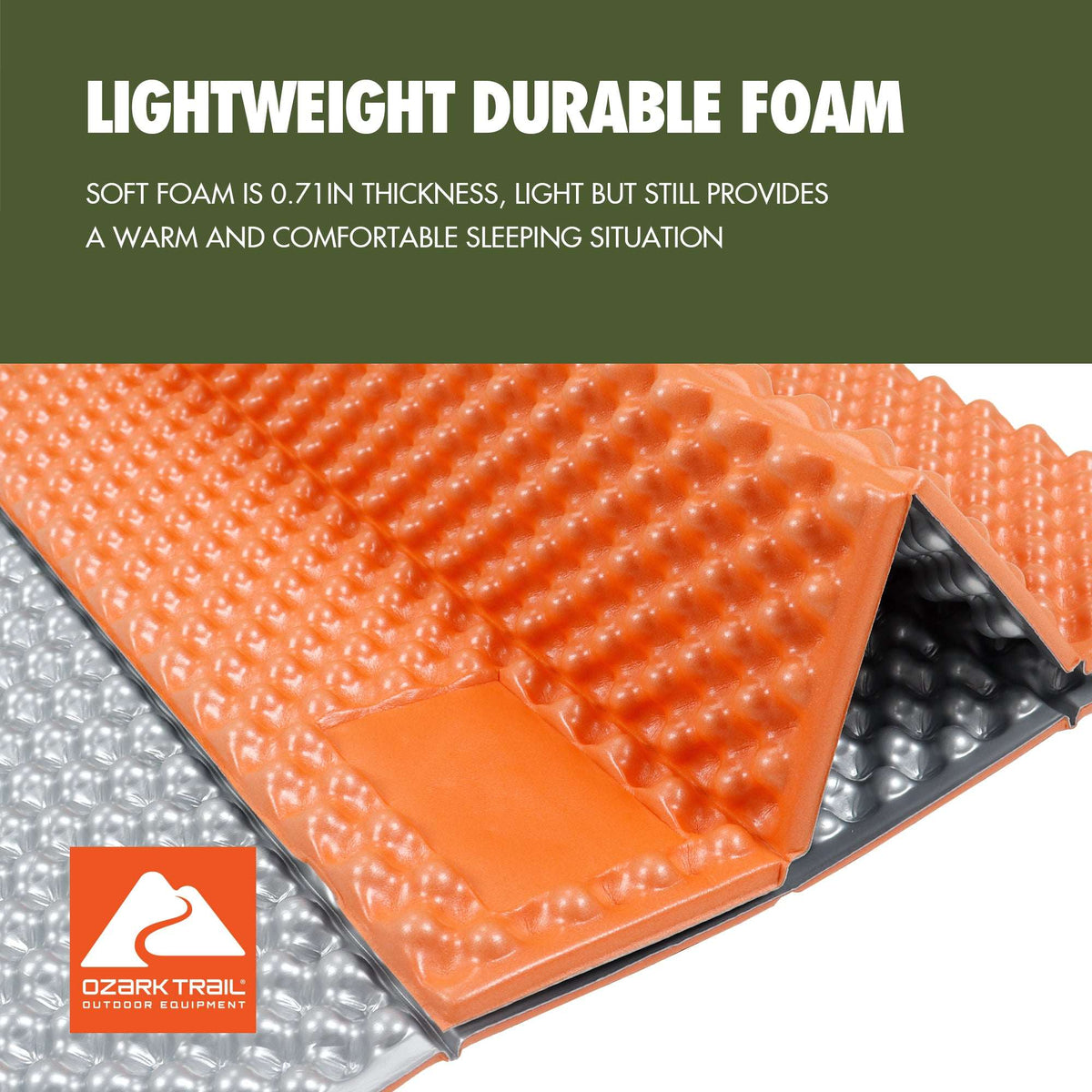 Ozark Trail Foldable Sleeping Pad, Outdoor, Light Weight, Product Size 72.8in x 21.6in, Material PE