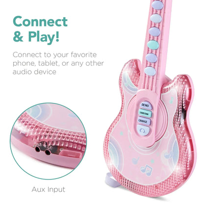 Best Choice Products 19in Kids Flash Guitar, Pretend Play Musical Instrument Toy for Toddlers w/ Mic, Stand