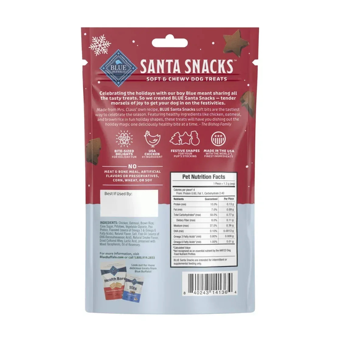 Blue Buffalo Santa Snacks Soft-Moist Dog Bits for Training, Chicken, 4.5-oz. Bag