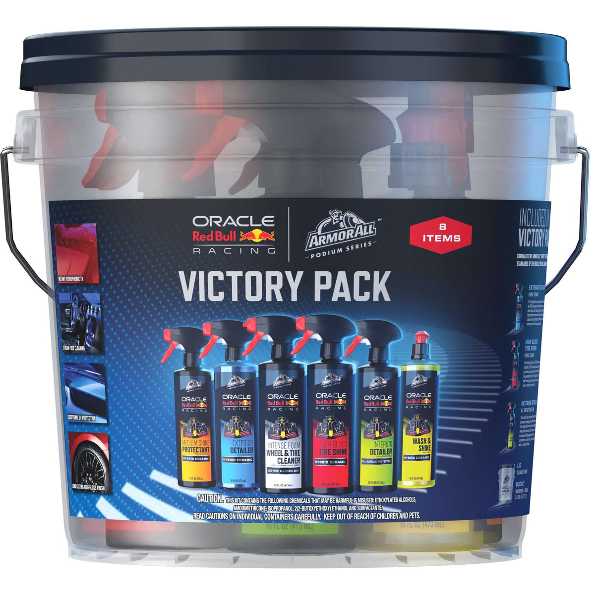 Armor All Podium Series Victory Pack Car Detailing Kit, 8-Piece Car Wash Bucket with Interior & Exterior Detailing Spray, Car Wash, Wheel Cleaner & Tire Shine