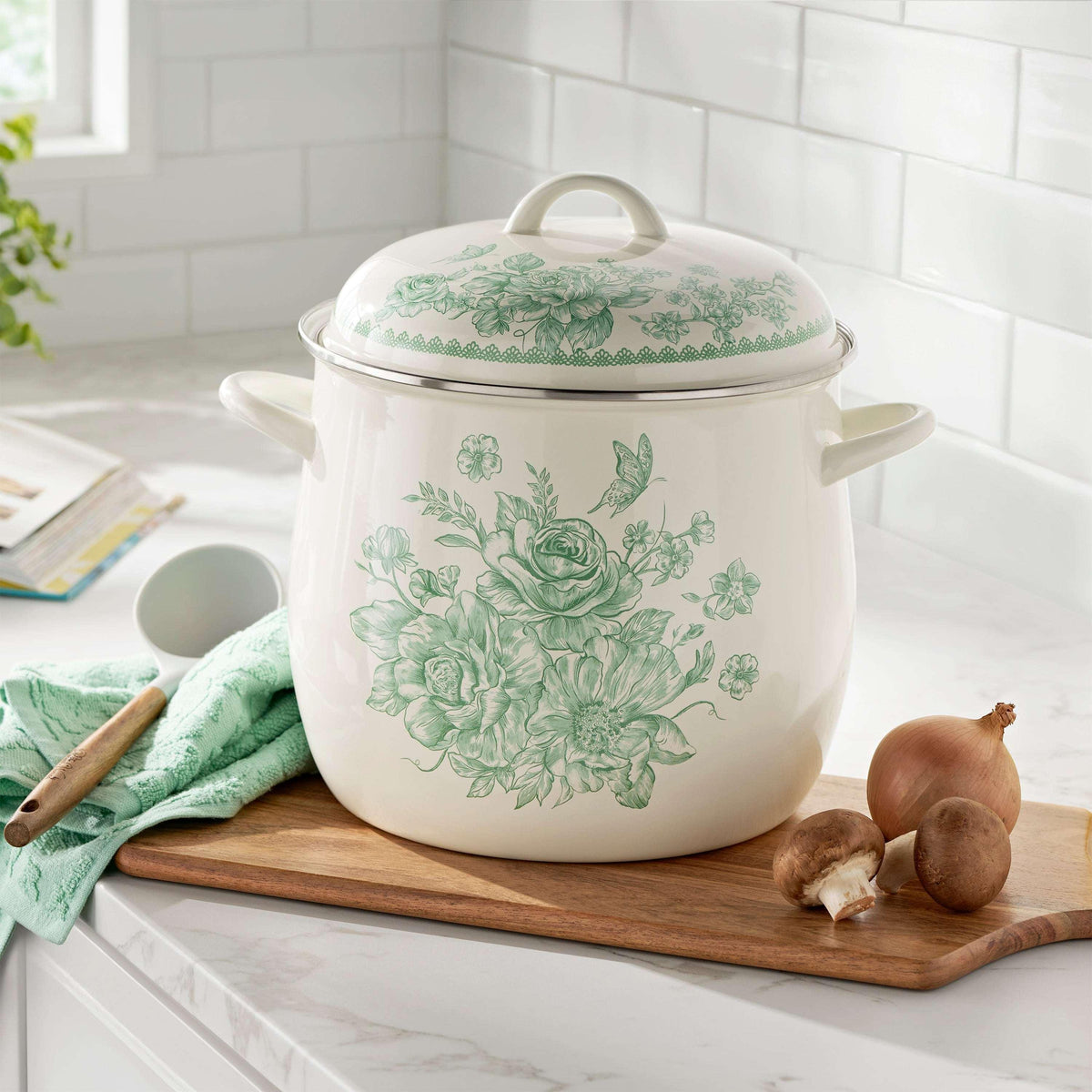 The Pioneer Woman Agatha 12 Qt Enamel on Steel Stock Pot with Lid
