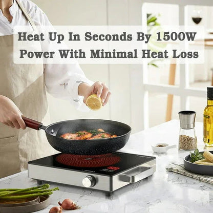 Hot Plate Electric Single Burner 1500W Portable Burner for Cooking with Adjustable Temperature & Stay Cool Handles, Non-Slip Rubber Feet, Stainless Steel Easy to Clean, Compatible for All Cookware