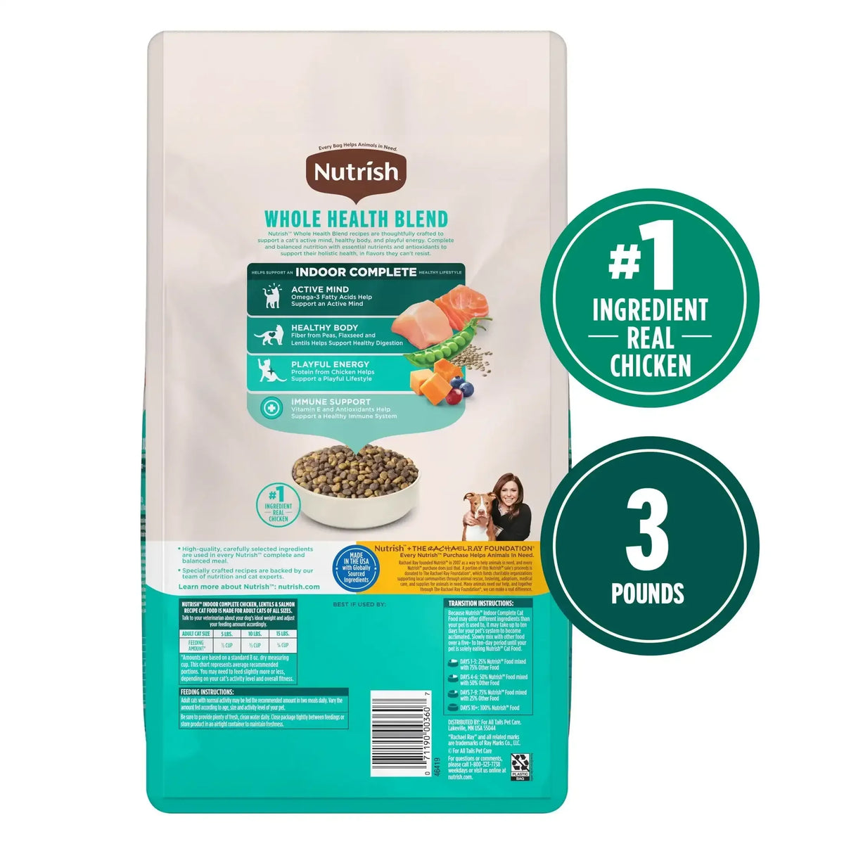 Nutrish Indoor Complete Chicken, Lentils & Salmon Recipe Dry Cat Food (Rachael Ray)