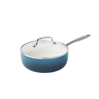 The Pioneer Woman Harlow 15-Piece Cookware Set, Ceramic Non-Stick Pots and Pans Set, Denim Blue