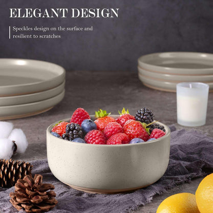 Vesteel 18-Piece Dinnerware Set, Ceramic Plates and Bowls Set for 6, Speckled Stoneware Dishes Set for Family, Microwave & Dishwasher Safe - Cappuccino Brown
