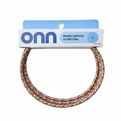onn 6ft Lighting to USB A Braided Cable, MFI Certified, Rainbow - Compatible with iPhone 14/13/12/11/X/XR/XS/8/7/6/5, iPad, Airpods and more