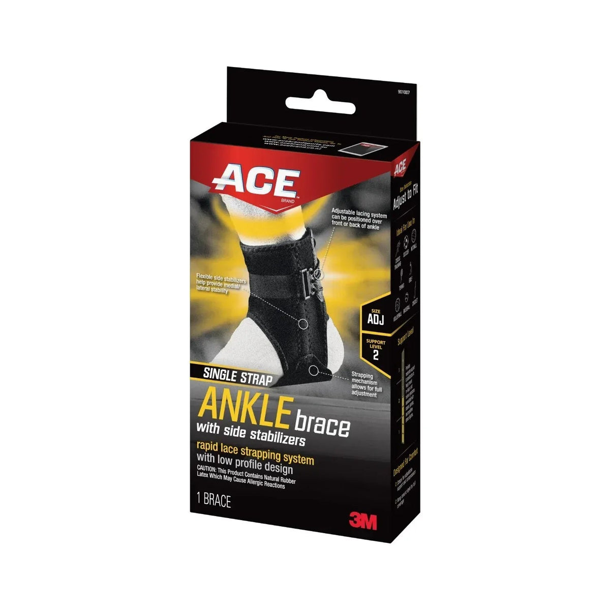 ACE Brand Ankle Support with Side Stabilizers, Adjustable, Black, 1 Brace
