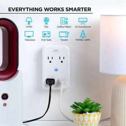 Merkury Innovations Smart 4-Outlet Wall Extender, 15A 1800W, Wi-Fi Enabled, Works with Alexa & Google Assistant – White