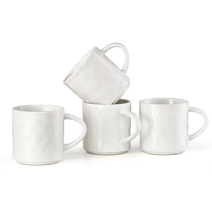 Vesteel Coffee Mug Set of 4, Ceramic Coffee Cups with Handles, 14oz Stoneware Mugs Set for Coffee Tea Milk, Wave Design Mug Gifts for Home Office Restaurant