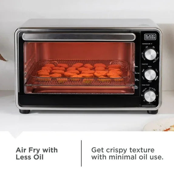 Black + Decker Crisp 'N Bake PRO 6-Slice Air Fryer Toaster Oven with Basket, Pan, Rack & Tray, Stainless Steel