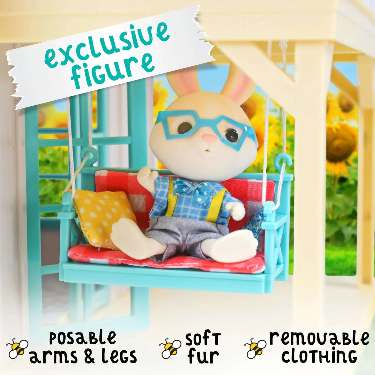 Honey Bee Acres Buzzby Farmhouse – 25 Piece Three-Story Country Dollhouse with Furniture & Exclusive Rabbit Figure – Doll Playset for Kids Ages 3+