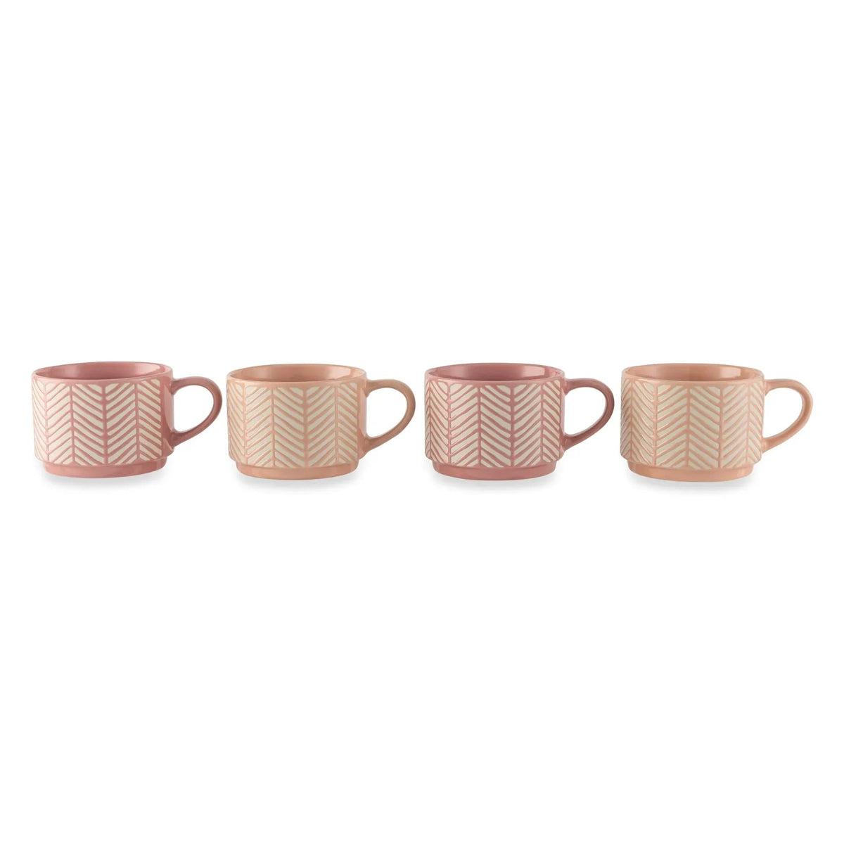 Thyme & Table 4 Pack Stacking Mugs, Pink and White Lines 11.1 fl oz, Stoneware