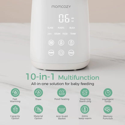 Momcozy Baby Bottle Warmer, 6-in-1 Smart Temperature Control, Fast Baby Food Heater, Steam Sterilizer & Momcozy Breastmilk Storage Bags, Temp-Sensing Discoloration Milk Storage Bags, 180ml/120 Count