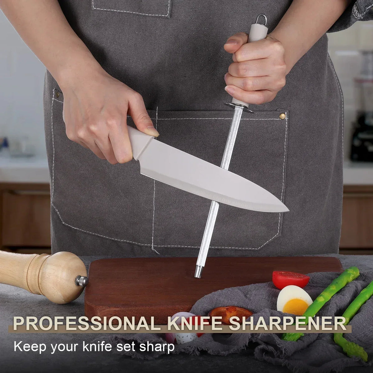 Walchoice 15 Pieces Knife Set with Block, High Carbon Stainless Steel Kitchen Knife Set with Sharpener, Rust Resistant & Dishwasher Safe