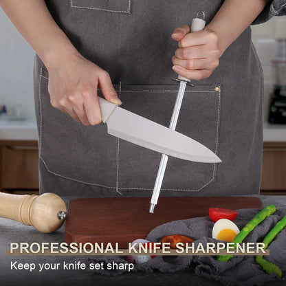 Walchoice 15 Pieces Knife Set with Block, High Carbon Stainless Steel Kitchen Knife Set with Sharpener, Rust Resistant & Dishwasher Safe