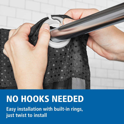 Mainstays Gemma Easy Hang Hookless Fabric Shower Curtain with Built-in Rings, 70" x 74", Black