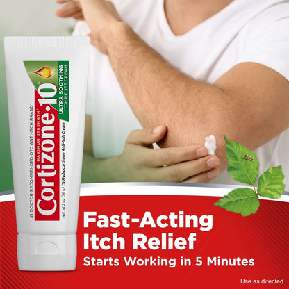 Cortizone-10 Maximum Strength Ultra Soothing Itch Relief Cream, 1% Hydrocortisone, Fast-Acting, Anti-Itch Cream for Bug Bites, Rash, Eczema, Psoriasis, Poison Ivy, Oak, Sumac & More, 2 oz