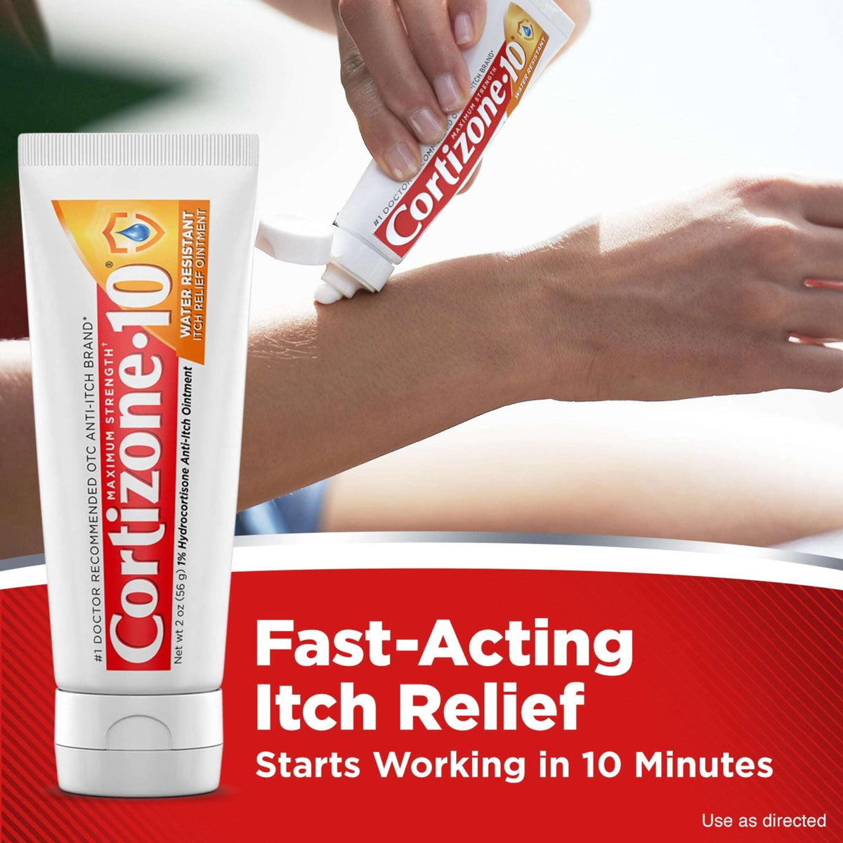 Cortizone-10 Maximum Strength Water Resistant Itch Relief Ointment, 1% Hydrocortisone, Fast-Acting, Anti-Itch Cream for Bug Bites, Rash, Eczema, Psoriasis, Poison Ivy, Oak, Sumac & More, 2 oz