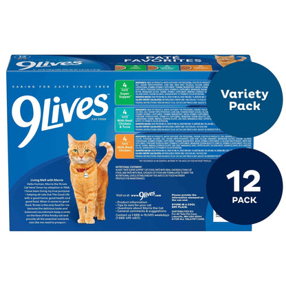 9Lives Paté Favorites Wet Cat Food Variety pack, 5.5 oz. Cans (pack of 12)
