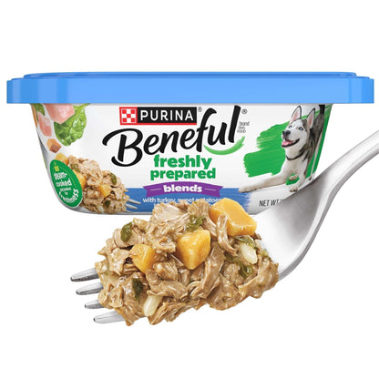 (4 pack) Purina Beneful Freshly Prepared Blends Wet Dog Food with Turkey, Sweet Potatoes, Brown Rice and Spinach, 10 oz Tub