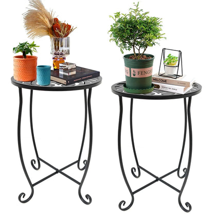 KABB 15'' Tall Plant Stand for Flower Pot Set of 1, Round Metal Plant Stand Indoor, Decorative Black Flower Pot Stand Plant Table