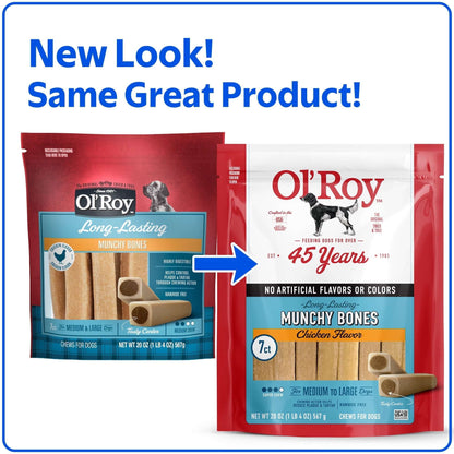 (2 pack) Ol' Roy Long-Lasting Flavor Munchy Bones Chews for Dogs, 7 count, 20 oz