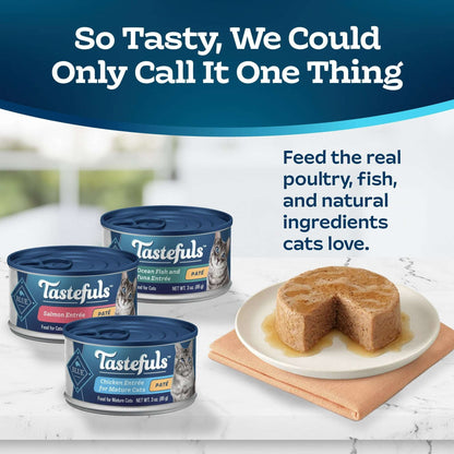 Blue Buffalo Tastefuls Natural Pate Wet Cat Food Variety Pack, Salmon, Chicken, Ocean Fish & Tuna Entrées 3-oz Cans (12 Count - 4 of Each Flavor)