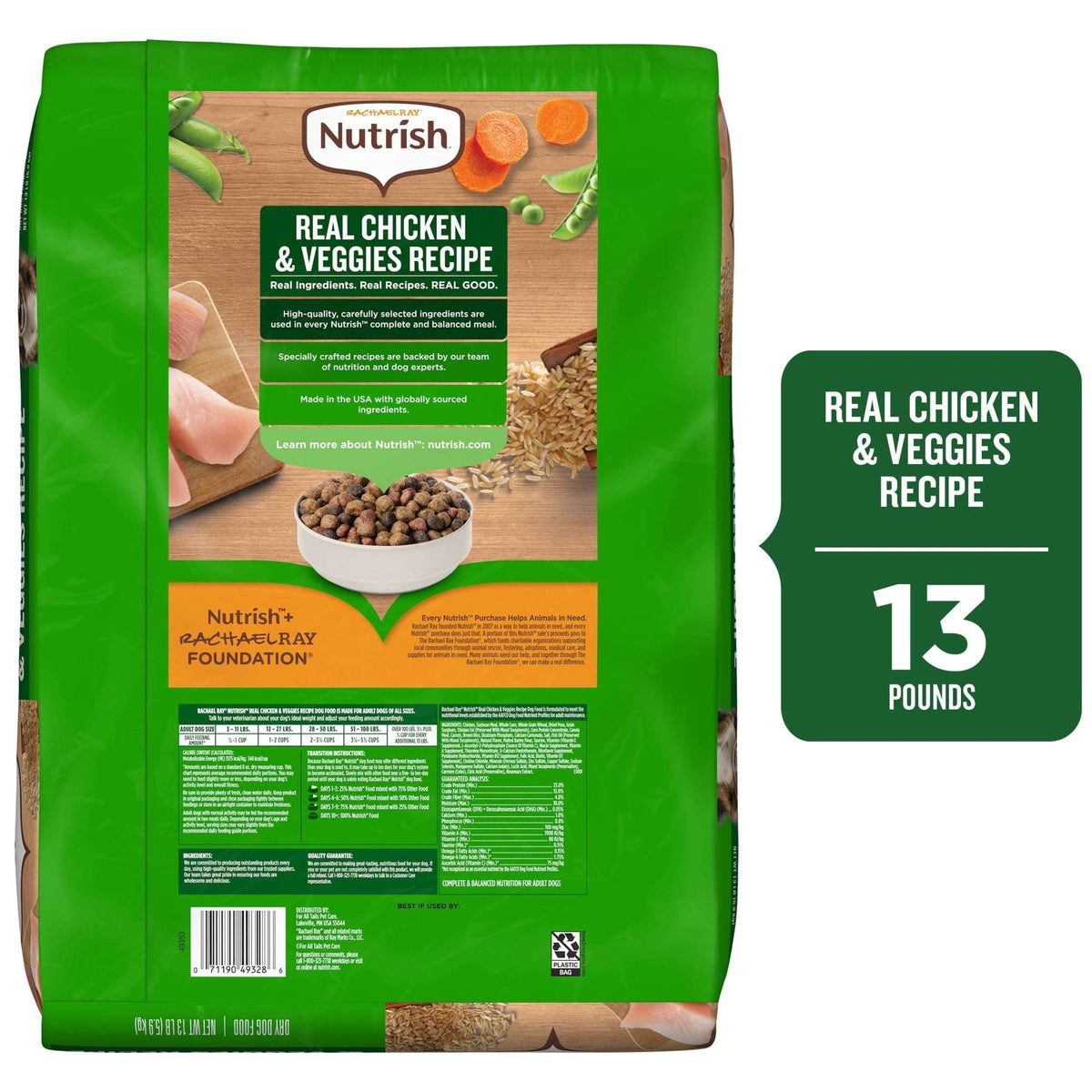 Rachael Ray Nutrish Adult Dry Dog Food Real Chicken & Veggies Recipe, 13 lb.