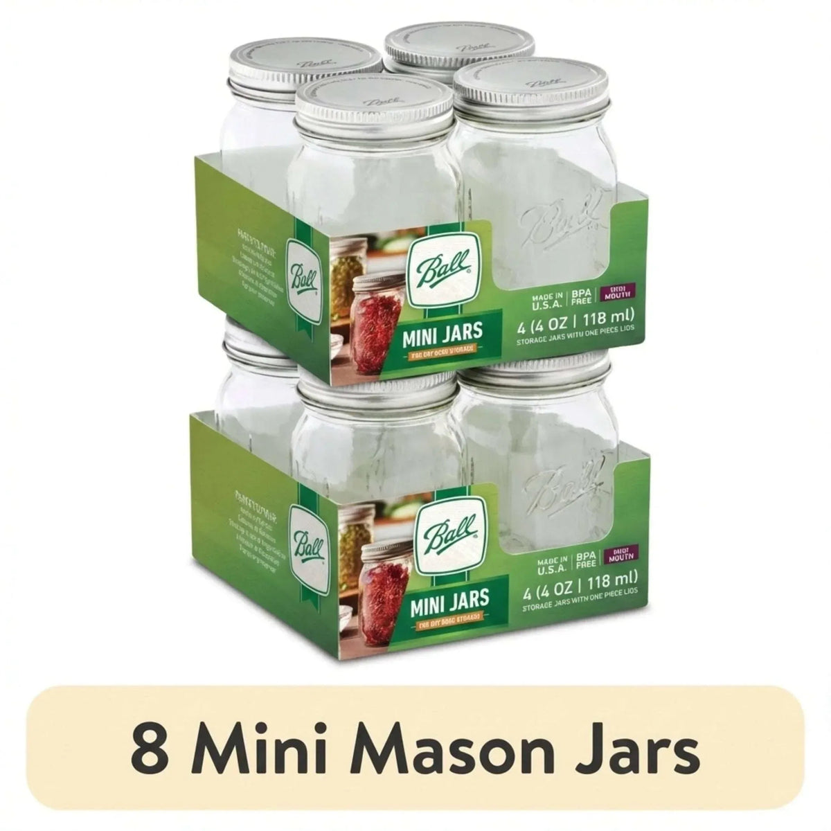 Ball 4 oz Mini Mason Jars with Lids, 4-Pack Glass Spice Jars for Herbs, Favors, and Dry Storage
