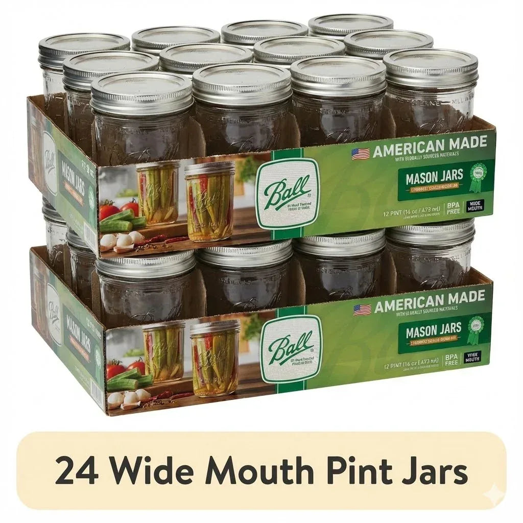 Ball, Glass Mason Jars with Lids & Bands, Wide Mouth, Clear, 16 oz, 12 Count